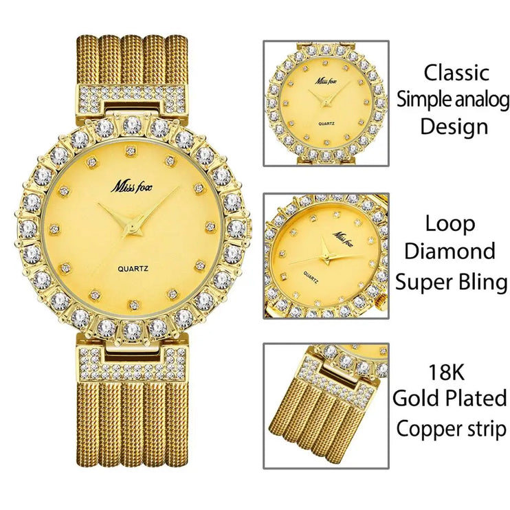 MISSFOX Women Watches Luxury Brand Watch Bracelet Waterproof Big Lab Diamond Ladies Wrist Watches for Women Quartz Clock Hours