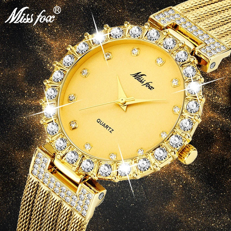 MISSFOX Women Watches Luxury Brand Watch Bracelet Waterproof Big Lab Diamond Ladies Wrist Watches for Women Quartz Clock Hours