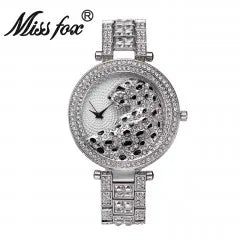 MISSFOX Women Quartz Watch Fashion Bling Casual Ladies Watch Female Quartz Gold Watch Crystal Diamond Leopard for Women Clock