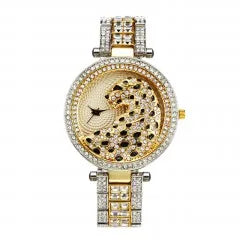 MISSFOX Women Quartz Watch Fashion Bling Casual Ladies Watch Female Quartz Gold Watch Crystal Diamond Leopard for Women Clock