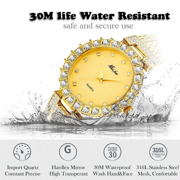 MISSFOX Women Watches Luxury Brand Watch Bracelet Waterproof Big Lab Diamond Ladies Wrist Watches for Women Quartz Clock Hours