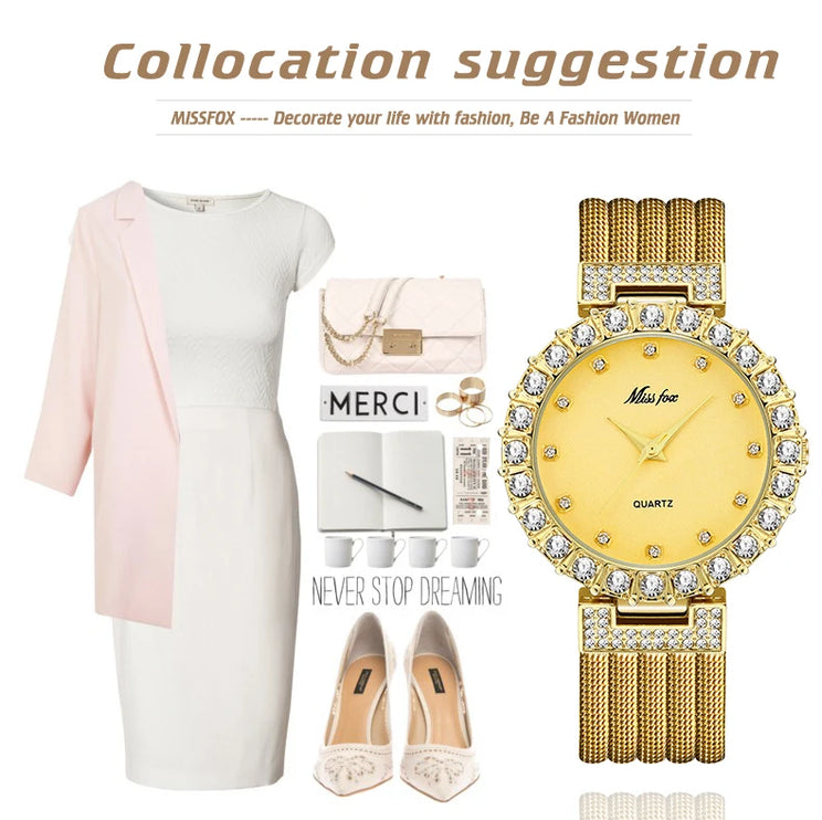 MISSFOX Women Watches Luxury Brand Watch Bracelet Waterproof Big Lab Diamond Ladies Wrist Watches for Women Quartz Clock Hours