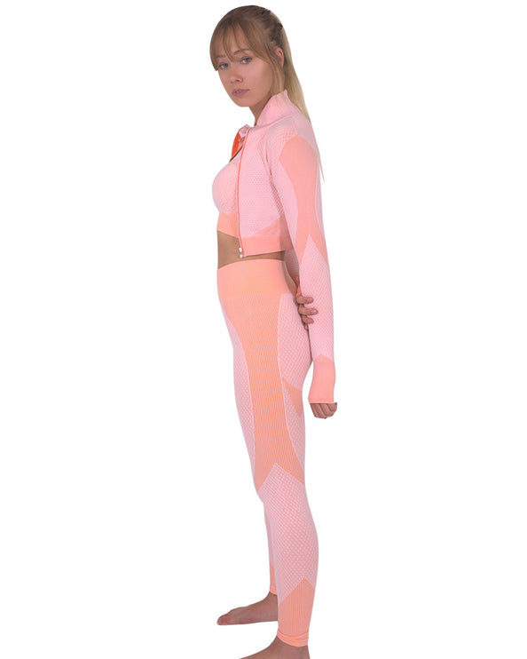 Trois Seamless Jacket, Leggings & Sports Top 3 Set - Pink